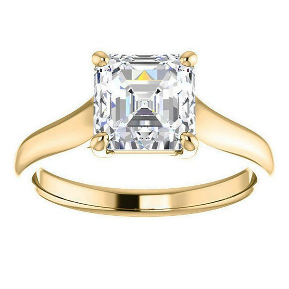 3.0Ct-8.5mm Trellis Solitaire Asscher Cut Moissanite Engagement Ring - Picture 8 of 15